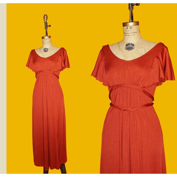 1970s ROBERTA CALIFORNIA Empire Waist DISCO Dress W/Adjustable Waist Straps. S-M - Picture 1 of 9